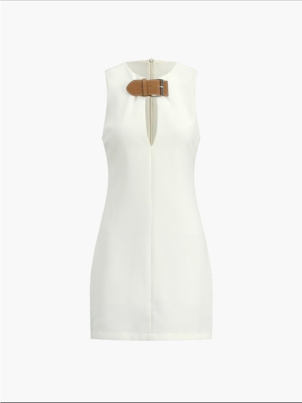 Commense Sleeveless Cream Mini Dress with Tan Buckle Detail